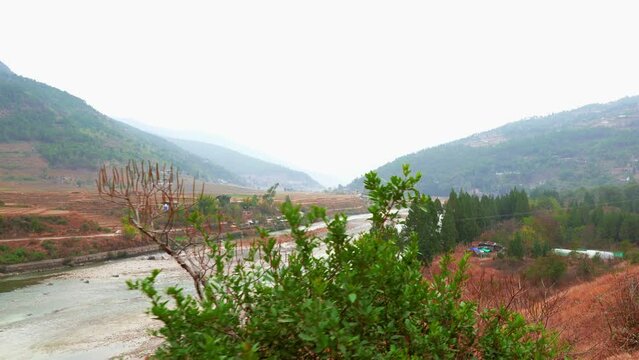 Pho Chhu and Mo Chhu rivers around the Punakha Suspension Bridge in Bhutan