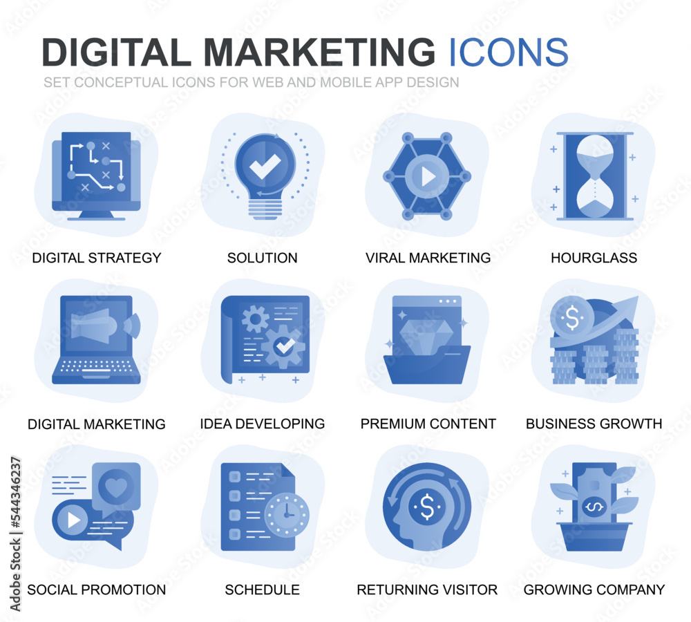 Leinwandbilder modern set business and marketing gradient flat icons for website and mobile apps. contains such ico