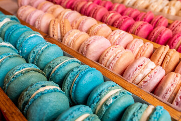 Trays Of Colourful Macarons On Sale At Bath Christmas Market