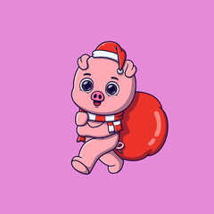 cute pig carrying Christmas bag