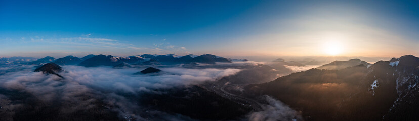 Top view of winter Vorokhta in the Carpathians of Ukraine.