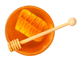 Honey nectar. Fresh honey  jar isolated on white background. Top view