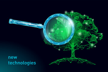 Plant sprout ecological abstract concept. 3D render seedling tree leaves. Save planet Earth nature environment grow life eco polygon triangles low poly vector illustration