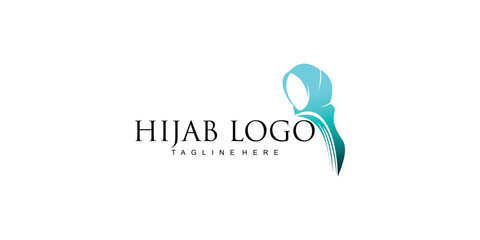 Moslem hijab logo design with modern style premium vector