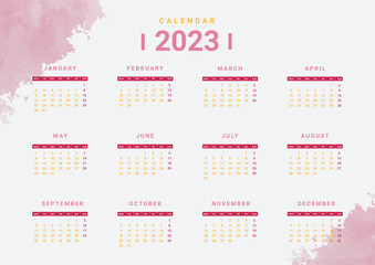 Fototapeta na wymiar 2023 new year calendar template design.