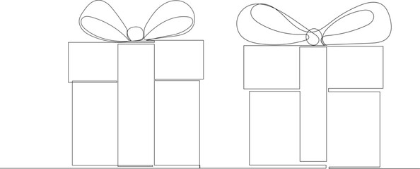gifts outline, one continuous line drawing, isolated, vector