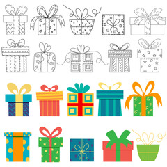 set of gifts in flat style, isolated vector