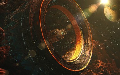 宇宙空間に存在する巨大な基地、未来的 © Daito