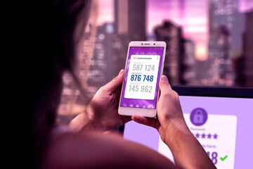 2FA Two factor authentication on laptop computer and mobile phone app. 2-step authentication, two steps Verification code password concept. Secure access to the network.