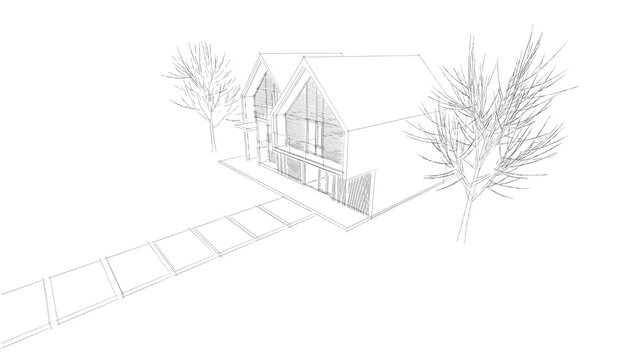 sketch of house with tree