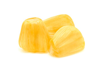 Fresh ripe jackfruit peeled fruit isolated on white background.