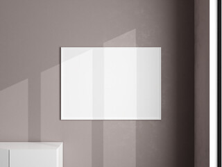 Photo frame mockup on white wall. Blank picture frame mockup in living room. Poster mockup. Clean, modern, minimal frame. Minimalist background. 3d rendering.
