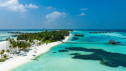 Aerial View, Gili Lankanfushi with Water Bungalows, Indian Ocean, Lankanfushi, North Malé Atoll, Maldives