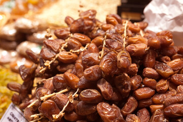sweet dried dates on the counter in market