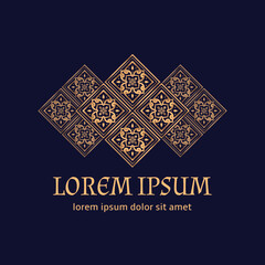 Luxury golden royal pattern vector element. Premium arabesque tile motif. Ethnic design for New Year emblem, beauty spa salon logo, Christmas label, holiday ornament, wedding party.