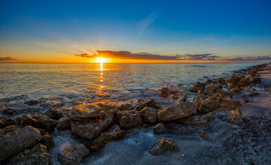 Sunset over the Gulf of Mexico from Caspersen Beach in Venice on the southwest gulf coast of...