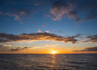 Sunset over the Gulf of Mexico from Caspersen Beach in Venice on the southwest gulf coast of Florida USA