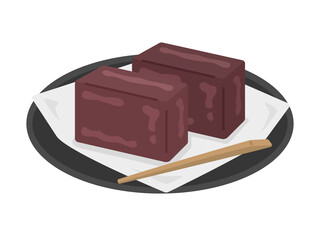 お皿に盛り付けた、ようかんのイラスト