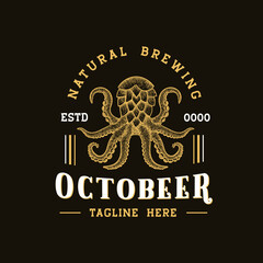 octopus beer logo hand drawn vintage or retro logo design template
