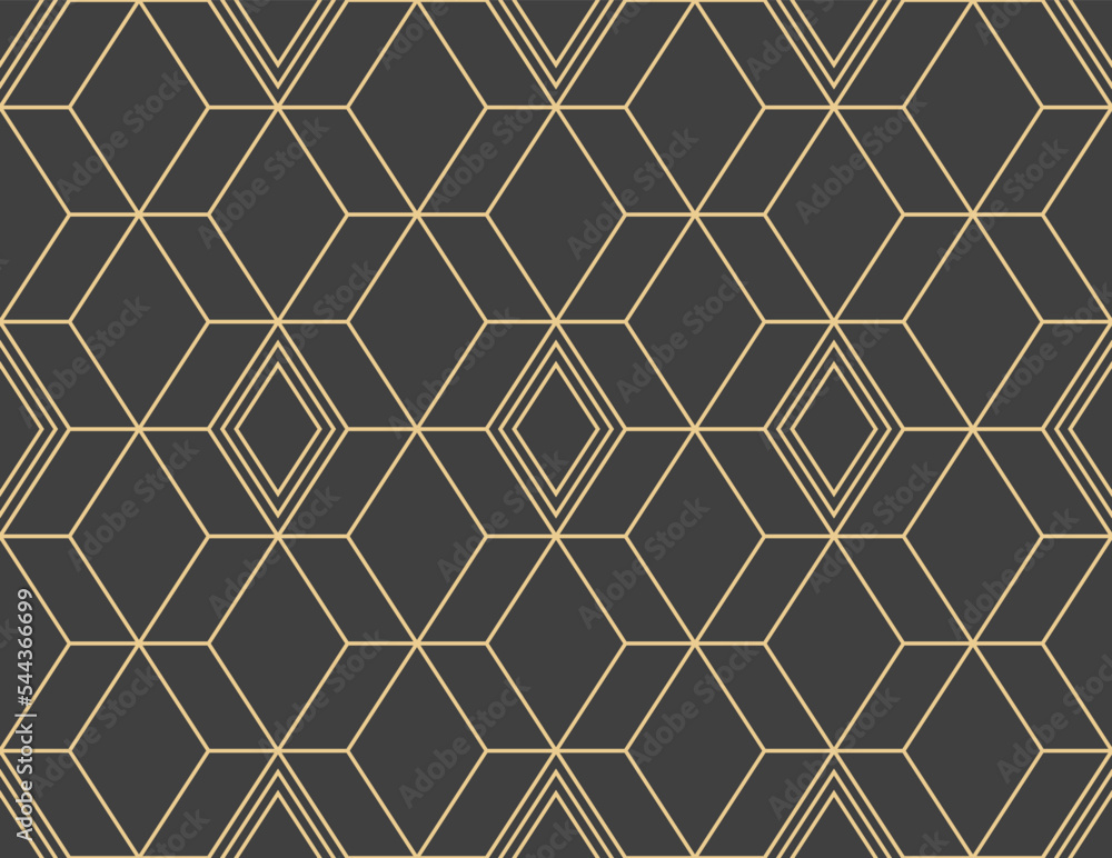 Poster abstract geometric pattern with lines, rhombuses. a seamless vector background in gold. holiday beau