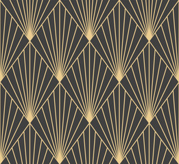 Abstract geometric pattern with lines, rhombuses. A seamless vector background in gold. Holiday beautiful texture