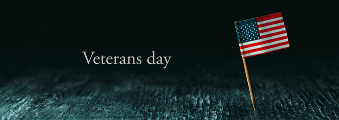 American flag and text veterans day, banner format - obrazy, fototapety, plakaty
