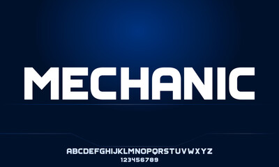 MECHANIC, modern font style, alphabet
