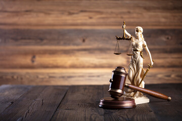 Law and justice concept. Justice symbol - Themis sculpture.