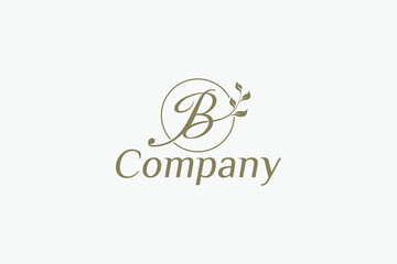 Organic logo with a combination of letter B, circle and leaves. Organic logo with initial letter B.