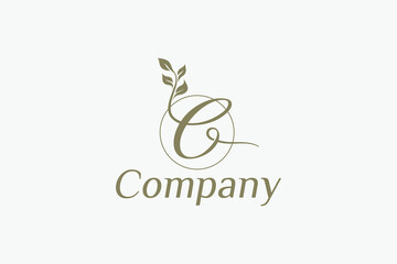 Fototapeta premium Organic logo with a combination of letter C, circle and leaves. Organic logo with initial letter C.