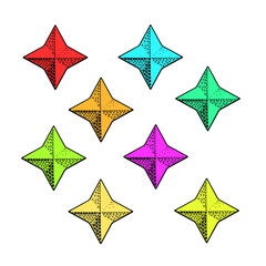 Obraz premium A set of colored icons, bright decorative textured stars, sparks, vector cartoon