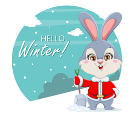 Cute cartoon rabbit. Merry Xmas and Happy New year - 544369818