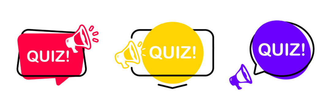 Quiz sign. Megaphone with quiz speech bubble. Answer question sign. Loudspeaker. Banner for business, marketing and advertising. Examination test. Social Media banner. Vector illustration