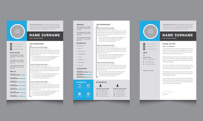 Clean and Professional Resume CV Templates with Cover Letter Layout Dark and Gray Sidebar Design