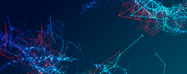 Abstract polygonal vector background with connecting dots and lines. Template for science and technology presentation. Plexus style.