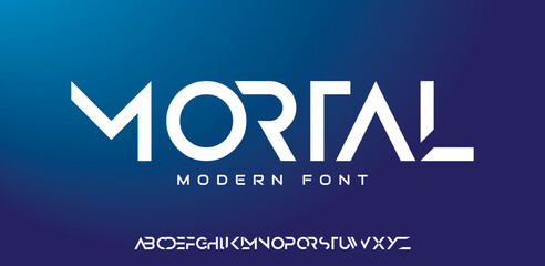 MORTAL Abstract digital modern alphabet font. Logo creative font, type, technology, movie, digital, music, movie. Font and illustration in vector format.