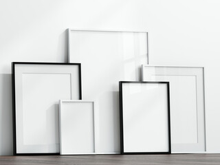 Gallery wall mockup, set of frames on the wall, banner mockup, 3d render
