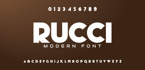RUCCI Abstract digital modern alphabet font. Logo creative font, type, technology, movie, digital, music, movie. Font and illustration in vector format.