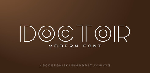 DOCTOR, minimal line font. Alphabet letter fonts for tech. Typography modern style font set for logo, Poster, Banner. Vector typeface illustration.	