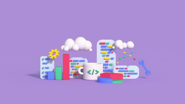 Data science concept. Minimal cartoony style 3D Render animation
