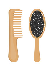 Two wooden combs illustration isolated on white background