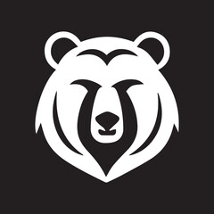 Bear minimal logo. Black and white vector illustration. Simple clean modern logo of a wild bear. Wildlife silhouette. Graphic design. Line element of creative modern illustration. Monochrome grizzly.