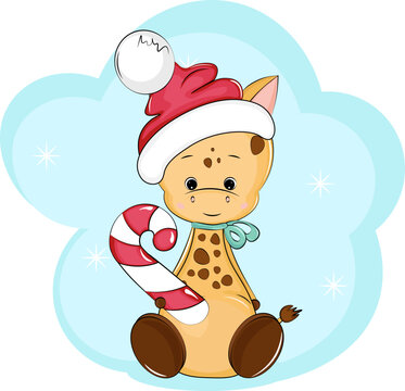 Christmas giraffe with a gift
