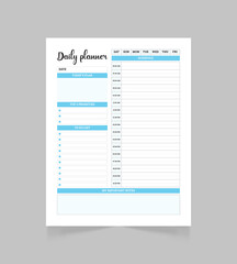 Printable daily planner page template . Blank white notepad page.
