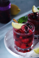 Cold refreshing drink with fresh berry and ice	