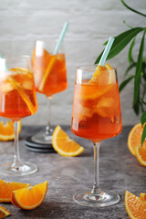 Glasses with aperol spritz cocktail	