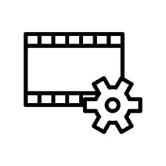 Frame rate setting icon with film and configuration gear wheel in black outline style