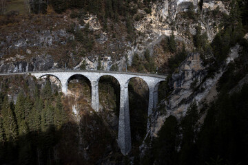the famous Swiss Landwasser Viaduct train bridge