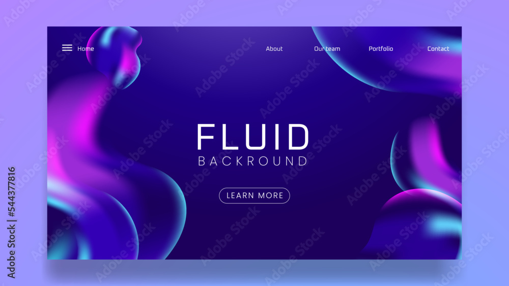Poster liquid color background landing page design. fluid gradient shapes composition