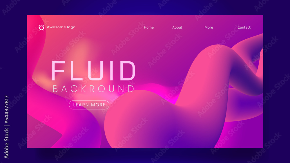Poster liquid color background landing page design. fluid gradient shapes composition